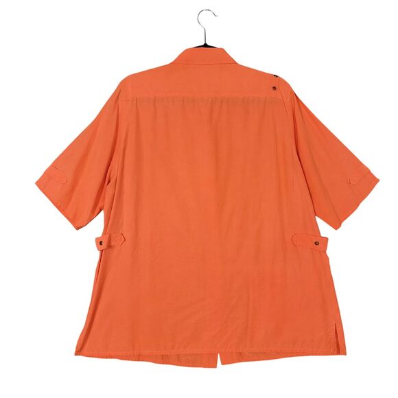 ALAIN WEIZ Orange Silk Blend Short Sleeve Epaulet Collared Button Up Top SIZE 16 - Picture 2 of 12